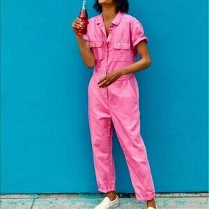 Outerknown Bright Pink Short-Sleeve Utility Jumpsuit